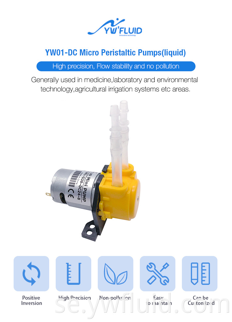 Ywfluid 6v liten automatisk batteridriven kemisk högtryck peristaltisk pump